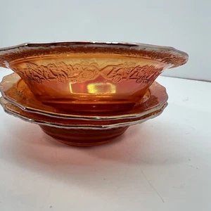 3 Federal Normandie Marigold Iridescent Carnival Glass Berries Fruit Bowls 5" - Bild 1 von 6