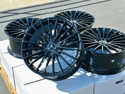 4 NEW 19" Gloss black Wheels 19x8.5 Squared Rims Mercedes CLA250 CLS400 CLS550 - Image 1 of 2
