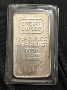 Vintage Credit Suisse 1 troy oz .999 Silver Bullion Bar In Original Pouch B12 - Picture 1 of 3