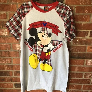 Disney Mickey Unlimited Mickey Mouse All Star Sleep Shirt Long W/ Plaid Sleeves - Picture 1 of 8