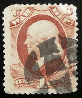 US 1879 #O114 Rose Red 1c War Dept Official Fancy Cancel Used - Image 1 of 3