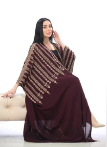 Embroidered Abaya Chiffon Women Bisht Tatreez Traditional Bisht Embroidery - Picture 1 of 6
