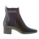 FENDI women shoes Black leather Chelsea boot blue stretch fabric bands 8T6598