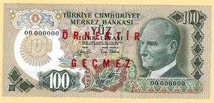 TURKEY 100 LIRASI S.N.00 000000 1983 SPECIMEN UNC WITH PINHOLES (16 035) - Picture 1 of 3