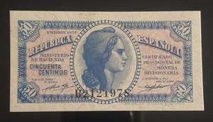 50 CÉNTIMOS 1937, II REPÚBLICA, ASPE Y CASTELLÓN, PICK 93. SC, SERIE B. - Imagen 1 de 3