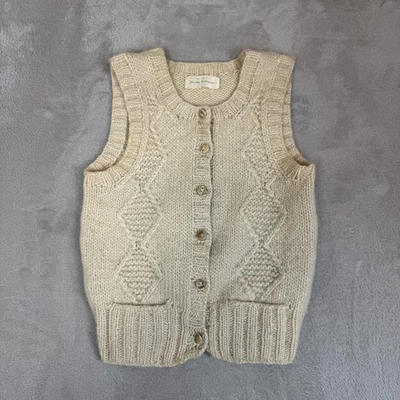 De Colección Años 80 Jo-Ann Prendas de Punto Suéter Chaleco Mujer XS Beige Usado Lana Tejido con Cable Foto 1 de 4
