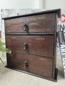 Antique INDIA TAPES .Victorian? English haberdashery Shop / Storage Drawers - Picture 1 of 15