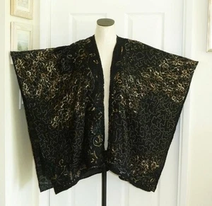RARE Chicos Stunning Art-to-Wear Black Gold Mixed Media Ruana Wrap OS S M L XL - Picture 1 of 21