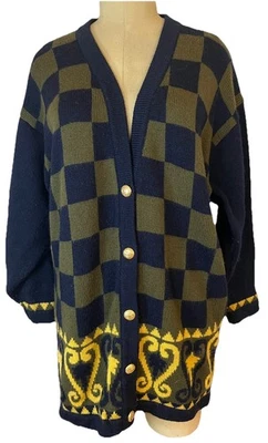 Cárdigan Mondi Vintage Años 80 Largo Abotonado Cuadros Mezcla Lana 40 (8) Foto 1 de 4