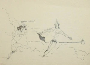 Vintage pencil painting theatre scene design portrait warriors fight - Picture 1 of 9