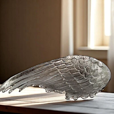 Decorative Metal Bowl Angel Wing Silver 14 x 8” Nate Berkus - Image 1 of 4