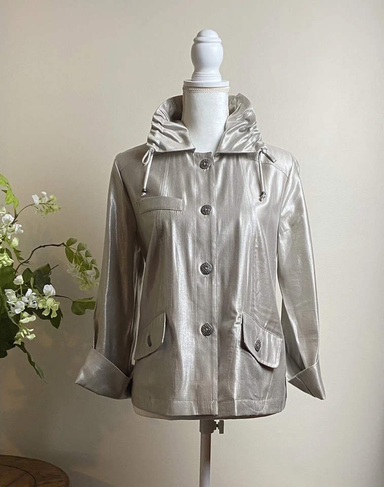 Sz. 8 Ruby Rd. Jacket GOLD METALLIC Light Weight Button Down $64 - Image 1 of 4