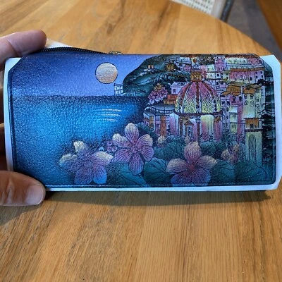 Cartera Muñequera Organizadora de Cuero Pintado a Mano Anna by Anuschka-56187 Nueva con Etiquetas Foto 1 de 4