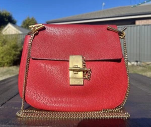 Authentic Chloe Drew Saddle Red Leather Shoulder Bag - Picture 1 of 24