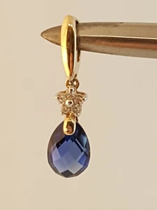 Dunkelblauer Saphir Diamant 14k Gold Anhänger facettiert - Bild 1 von 11