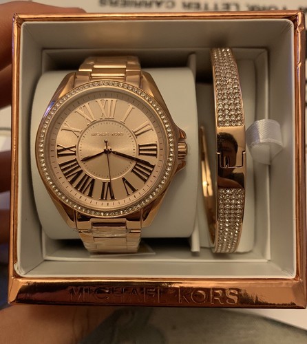 Nuovo Set di Orologio Michael Kors MK3569 Donna Oro ROSA & Cinturino SS KACIE $350