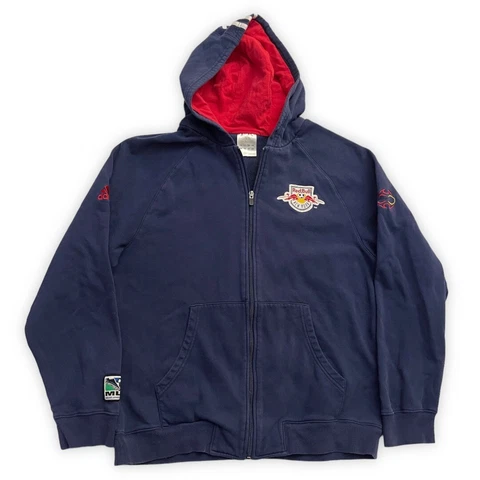 Vtg Adidas New York Red Bulls MLS Soccer Pullover Hoodie Navy Red Size L Cover