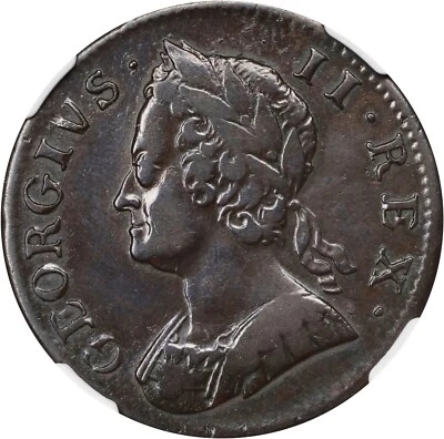 ENGLAND GEORGE II  1751  1/2D HALF PENNY COIN, CIRCULATED, NGC CERTIFIED VF35-BN - Image 1 of 4