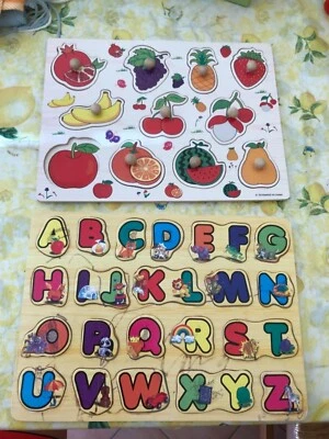 Gioco bimbi Incastri di legno di frutta e alfabeto inglese a 6 mesi in poi - Immagine 1 di 4