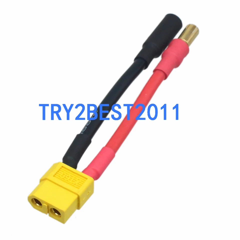 Heavy Duty: Female XT60 Connector to 5.5MM Bullet Adapter with 5CM 12awg Wire - Image 1 of 1