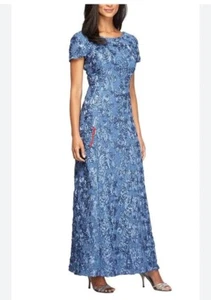 Alex Evenings Embellished Lace Evening Gown Size 16P Navy Sequins Formal Maxi - Picture 1 of 10