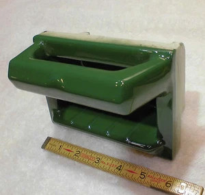 Vintage *Forest Green* Glossy Ceramic Soap Dish with Grab Bar, The Fairfacts Co. - Picture 1 of 12