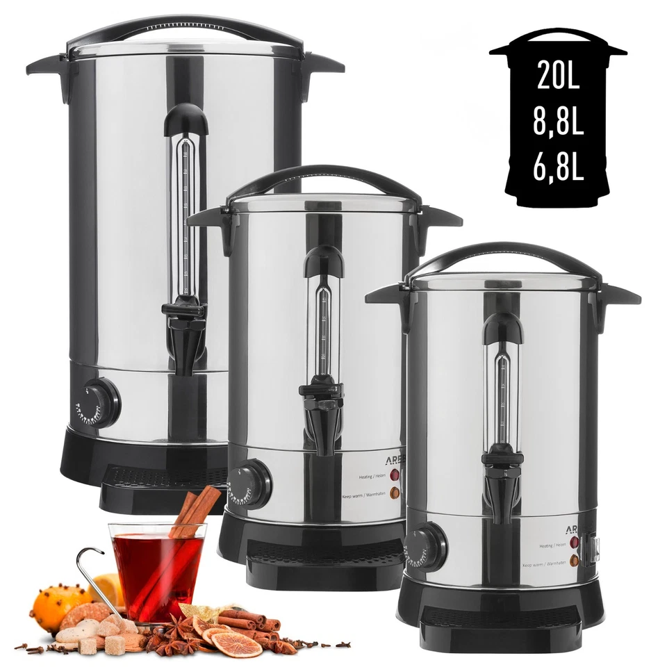 AREBOS Glühweinkocher Einkochautomat Glühweinautomat Einkochtopf in Silber