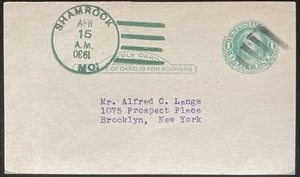 POSTAL REPLY CARD~1930 ONE CENT~SHAMROCK, MISSOURI. POPULATION IN 2010 413 - Picture 1 of 2