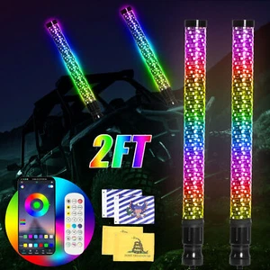 2X 2FT Spiral LED Fat Whip Light Antenna RGB Chasing For Can-am X3 RZR UTV ATV - Picture 1 of 16