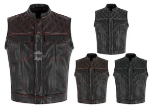 Men's SOA Biker Waistcoat Vest Black Cow Hide Leather Paisley Liner Waistcoats - Picture 1 of 28