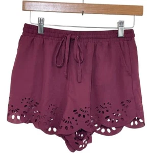 Brandy Melville Women One Size Maroon Cut Out Detail To Hem Lounge Sleep Shorts - Picture 1 of 5