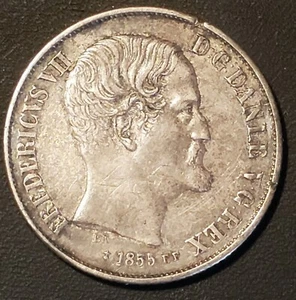 1855 (o) FK/FF Rigsdaler silver coin. KM-760.2 - Picture 1 of 2