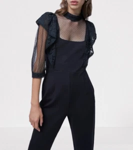 Jumpsuit French Connection Baez Drape Printed Riffle Rudi Lace Size 12 Black - Picture 1 of 5