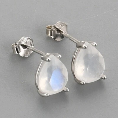 Pendientes de plata piedra lunar natural, tachuelas de piedra lunar en forma de pera Foto 1 de 4