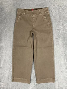 Spanx Pantalone Donna Piccolo Petite Marrone Cropped Gamba Larga Bottoni Tasche Casual - Foto 1 di 9