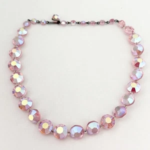 Vintage Jonne Schrager hellrosa AB Kristall facettiert graduiert Halsreif Halskette - Bild 1 von 6