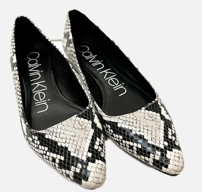 Calvin Klein Zapatos Mujer 9 Crema/Negro Piel de Serpiente Emerina Ballet Planos Sin Cordones Y2K Foto 1 de 4