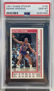 DENNIS RODMAN 1991-92 Panini Sticker #130 Detroit Pistons RARE PSA 10 Pop 2 - Bild 1 von 3