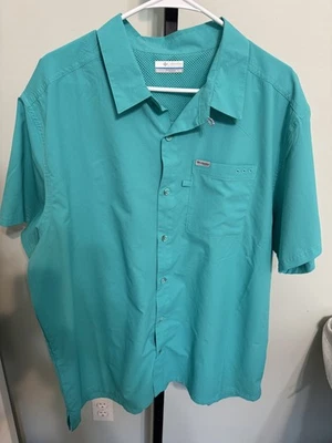 Columbia PFG Hombres XL Camisa de Pesca Manga Corta Azul Ventilado Flojo Marea Campamento Foto 1 de 4