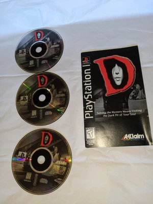 D (3 Discs) & Manual PlayStation 1 Game PS1 NO BOX Original Acclaim #21048 1996 - Image 1 of 4