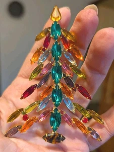 Colorful Christmas tree Marquee Shape prong set  brooch 4 inch Nos - Picture 1 of 5
