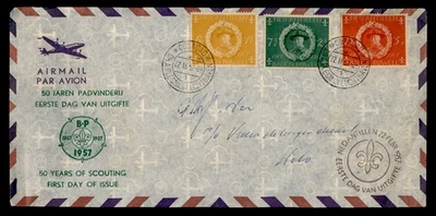DR WHO 1957 NETHERLANDS ANTILLES FDC BOY SCOUTS ANIV COMBO SEMI POST M55659 - Image 1 of 2