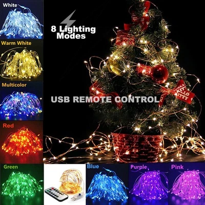 Micro Rice Remote Control Copper Fairy String Lights Xmas Party -USB Plug 20m - Image 1 of 4