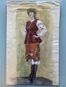 Vintage ukrainische Zeichnung Skizze von Student der Kunstakademie 50er Jahre 63x39cm - Bild 1 von 7