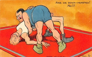 POSTCARD COMIC TOM BROWNE ARE WE DOWNHEARTED WRESTLERS - Picture 1 of 2