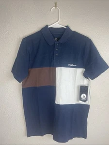Volcom Colorblock Polo Shirt Size S – Navy Brown White NWT - Picture 1 of 7