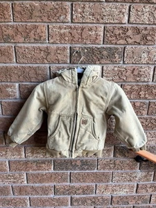 Carhartt Jacket Boys Size 4T Brown Canvas Kids Quilt Lined Full Zip Hooded Coat  - Picture 1 of 5