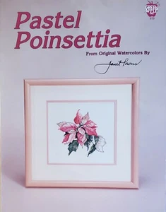 "Pastel Poinsettia" X stitch pattern from orignal watercolors-1987-vintage-new - Picture 1 of 3