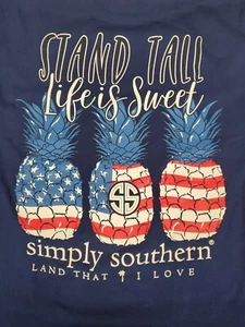 Simply Southern Navy Stand Tall Life is Sweet 3 Pineapples Graphic Sz Medium NEW - Picture 1 of 9