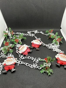 Ghirlanda natalizia plastica vintage agrifoglio bacche rosse bianco Babbo Natale link 9 piedi - Foto 1 di 8
